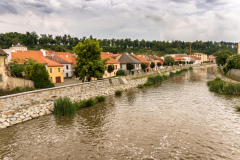 Trebic, Jihlava river and view on Jewish Quartier